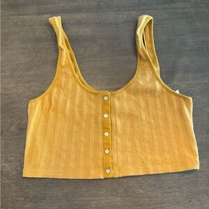 Free People Yellow Button-Front Ribbed Crop Top Tank